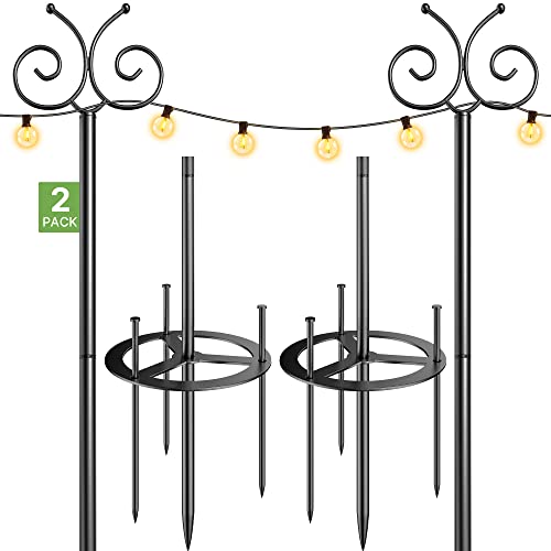 Outdoor String Light Poles 2 Pack, 9 FT Light Poles for Hanging Outside String Lights with Hooks, Adjustable Metal String Light Pole for Patio Fence Backyard Deck Garden Bistro Christmas Wedding