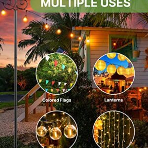 Outdoor String Light Poles 2 Pack, 9 FT Light Poles for Hanging Outside String Lights with Hooks, Adjustable Metal String Light Pole for Patio Fence Backyard Deck Garden Bistro Christmas Wedding