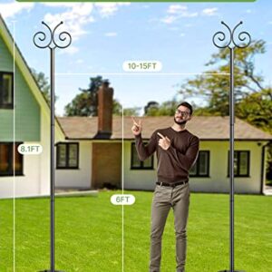 Outdoor String Light Poles 2 Pack, 9 FT Light Poles for Hanging Outside String Lights with Hooks, Adjustable Metal String Light Pole for Patio Fence Backyard Deck Garden Bistro Christmas Wedding