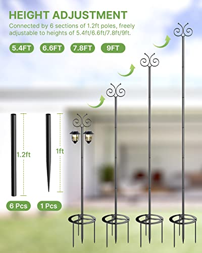 Outdoor String Light Poles 2 Pack, 9 FT Light Poles for Hanging Outside String Lights with Hooks, Adjustable Metal String Light Pole for Patio Fence Backyard Deck Garden Bistro Christmas Wedding