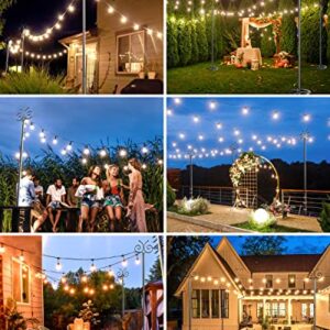 Outdoor String Light Poles 2 Pack, 9 FT Light Poles for Hanging Outside String Lights with Hooks, Adjustable Metal String Light Pole for Patio Fence Backyard Deck Garden Bistro Christmas Wedding