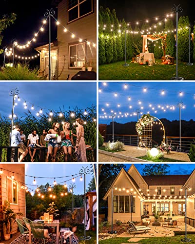 Outdoor String Light Poles 2 Pack, 9 FT Light Poles for Hanging Outside String Lights with Hooks, Adjustable Metal String Light Pole for Patio Fence Backyard Deck Garden Bistro Christmas Wedding