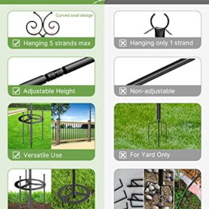 Outdoor String Light Poles 2 Pack, 9 FT Light Poles for Hanging Outside String Lights with Hooks, Adjustable Metal String Light Pole for Patio Fence Backyard Deck Garden Bistro Christmas Wedding