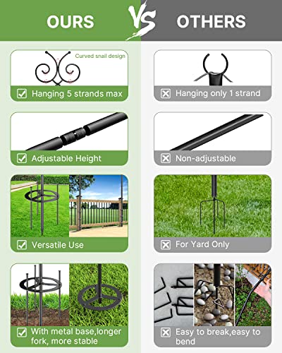 Outdoor String Light Poles 2 Pack, 9 FT Light Poles for Hanging Outside String Lights with Hooks, Adjustable Metal String Light Pole for Patio Fence Backyard Deck Garden Bistro Christmas Wedding