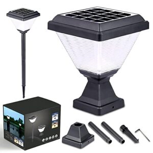 guyulux outdoor solar floodlight, fence post cap solar lights, post mounted or ground stake pathway light, led solar lamp post light for patio, yard, garden, porch, deck, 1-pack