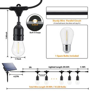 Flacchi Solar Bistro Lights Waterproof Shatterproof S14 Edison Lights Outdoor for Patio Garden Backyard Porch Bistro Cafe Wedding Warm White