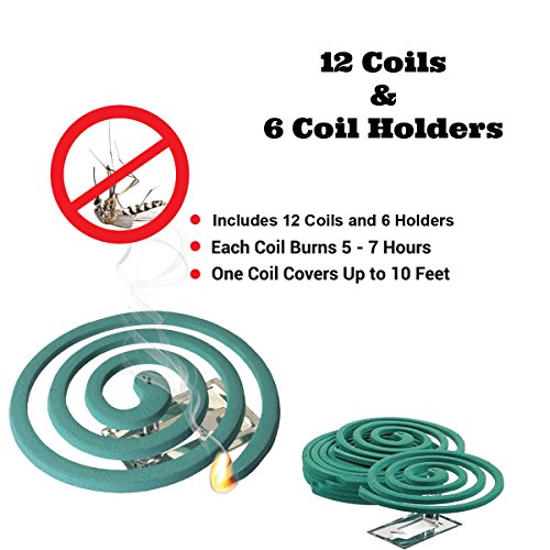 W4W Mosquito Repellent Coils - Outdoor Use Reaches Up to 10 feet - Each Coil Burns for 5-7 Hours (Three Pack Contains 12 coils & 6 Coil Stands)