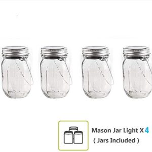 4Pack Solar Mason Jar Lights, Solar Lantern 30Leds Outdoor Glass Hanging String Lamp, Fairy Decoration for Garden Patio Yard Home