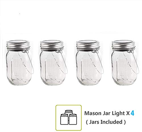 4Pack Solar Mason Jar Lights, Solar Lantern 30Leds Outdoor Glass Hanging String Lamp, Fairy Decoration for Garden Patio Yard Home