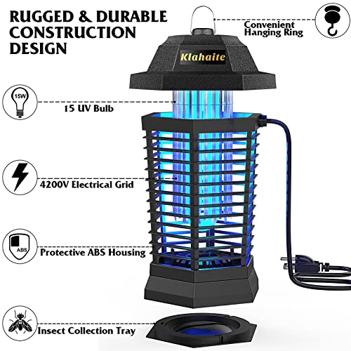 Klahaite Bug Zapper Outdoor, Mosquito Zapper Indoor, Electric Mosquito Zappers with 2 Replacement Bulb, Insect Fly Trap for Home Garden