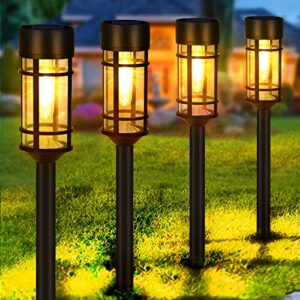 mancra 8 pack solar pathway lights, ip 65 waterproof glass stainless steel solar outdoor lights, updated led tungsten filament bulb solar garden lights for yard, lawn, walkway, driveway, 3000k