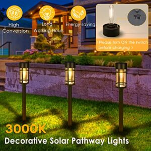 Mancra 8 Pack Solar Pathway Lights, IP 65 Waterproof Glass Stainless Steel Solar Outdoor Lights, Updated LED Tungsten Filament Bulb Solar Garden Lights for Yard, Lawn, Walkway, Driveway, 3000K