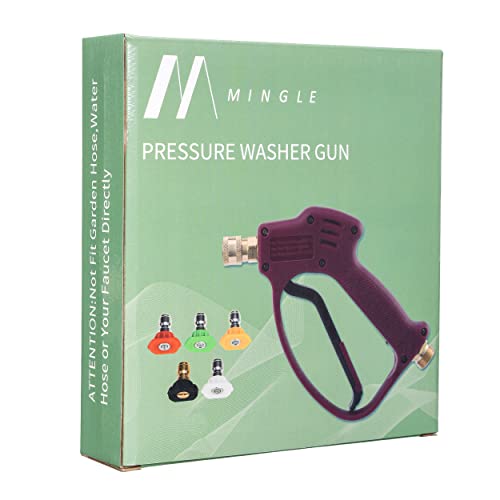 M MINGLE Short Pressure Washer Gun for Hot and Cold Water, High Replacement, 5 Spray Nozzle Tips, M22 Thread, 3600 PSI