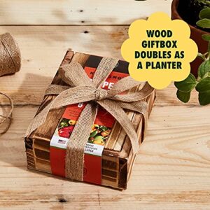 Pepper Seeds for Garden Planting - 8 Non-GMO Heirloom Pepper Seed Packets, Wood Gift Box & Plant Markers, DIY Home Gardening Gifts for Plant Lovers