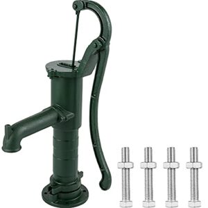 vevor antique hand water pump 14.6 x 5.9 x 26 inch pitcher pump w/handle cast iron well pump w/ pre-set 0.5″ holes for easy installation old fashion pitcher hand pump for home yard ponds garden green