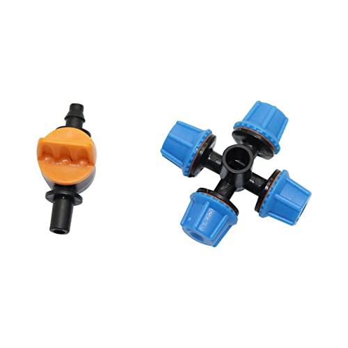 Greenhouse Micro Drip Irrigation 3 Sets of Cross 360 Degree Atomizing Nozzles with 6 Mm 6 Mm to 4/7 Mm Hose Connection Valve Garden Irrigation Watering Kit