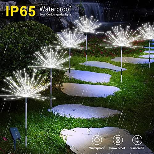 Solar Fireworks Lights Outdoor Waterproof,4 Pack Solar Garden Lights Outdoor 8 Lighting Modes with Remote Control , 480 LED DIY Starburst Fairy Lights for Patio Christmas Party Yard Decorative