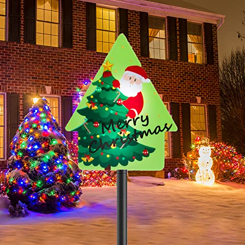 Fastruggle Merry Christams Yard Stake Sign Decoration,Solar Christmas Decoration Stake Lights, Xmas Outdoor Solar Pathway Lights Waterproof Decoration for Patio Garden Lawn Home Front Door