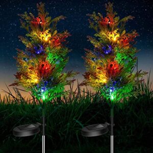 besportble 2pcs solar garden lights tree outdoor solar christmas tree lights solar xmas decorative multi-color flickering pine lights for patio lawn pathway