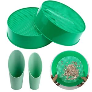 lnq luniq 4pcs round garden soil sieve tray sand sifter with cylinder shovels for small gravel, soil, sand sieving work
