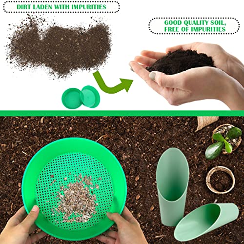 LNQ LUNIQ 4Pcs Round Garden Soil Sieve Tray Sand Sifter with Cylinder Shovels for Small Gravel, Soil, Sand Sieving Work