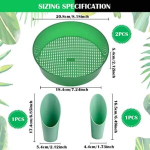 LNQ LUNIQ 4Pcs Round Garden Soil Sieve Tray Sand Sifter with Cylinder Shovels for Small Gravel, Soil, Sand Sieving Work