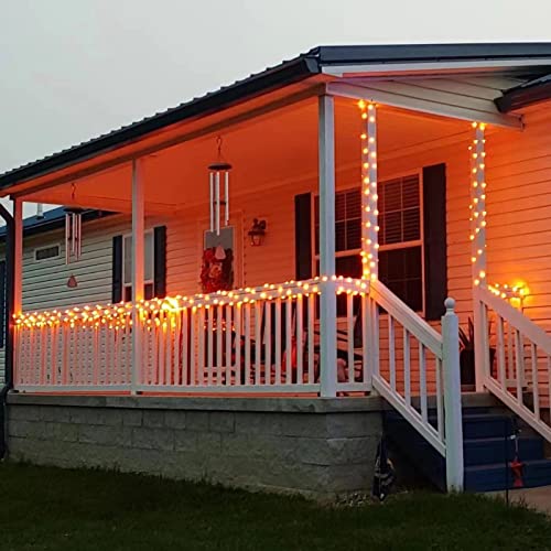 QITONG Orange Solar Fairy Lights Outdoor Waterproof, 2 Pack Each 66ft 200 LED Solar String Lights, 8 Modes Silver Wire Solar Twinkle Lights for Garden Yard Patio Fence Decoration