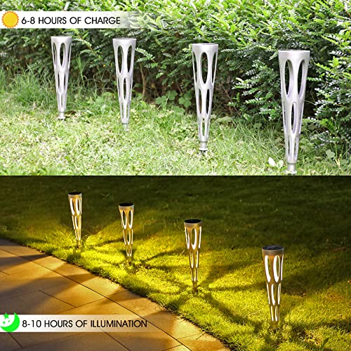 ARMXY Solar Pathway Lights, 6 Pack Solar Outdoor Lights, Waterproof Solar Garden Lights, Auto On/Off Solar Walkway Lights for Garden, Landscape, Path, Yard, Patio, Driveway, Pathway(Silver)