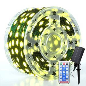 solar outdoor fairy string lights, durable easy shaping 300 led 100 ft waterproof decorative christmas lights, 8 modes with remote for party garden patio decor