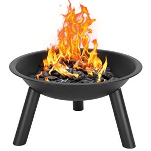 portable outdoor fire pit bowl 22″ heavy cast iron round bbq gril, modern stylish fire pit for patio backyard garden camping picnic