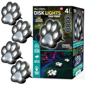 bell+howell paw print disk lights, paw shaped solar ground lights outdoor waterproof, outdoor pathway lights, driveway solar lights, outdoor ground light for landscape lighting for patio, deck–4 pk