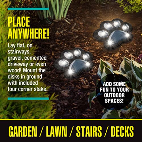 Bell+Howell Paw Print Disk Lights, Paw Shaped Solar Ground Lights Outdoor Waterproof, Outdoor Pathway Lights, Driveway Solar Lights, Outdoor Ground Light for Landscape Lighting for Patio, Deck–4 Pk