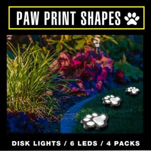 Bell+Howell Paw Print Disk Lights, Paw Shaped Solar Ground Lights Outdoor Waterproof, Outdoor Pathway Lights, Driveway Solar Lights, Outdoor Ground Light for Landscape Lighting for Patio, Deck–4 Pk
