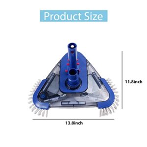 Poolvio Triangular Pool Vacuum Head with Side Brush, Swivel Hose Connection, EZ Clip Handle,3 Ball Wheels - Connect 1-1/4", 1-1/2" Hose for Inground and Above Ground Swmming Pools