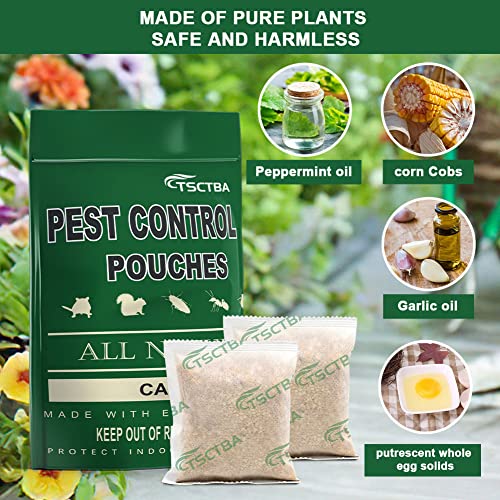 TSCTBA Pest Control Pouches,Squirrel Repellent,Peppermint Oil Pest and Rodent Repellent,Mouse/Rat/Mice Repellent,Mosquito Repellent,Naturally and Strongly Repel Roach,Ant, & Other Pests -10Pouche