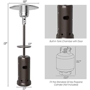 COSTWAY Patio Heater, 48000 BTU Propane Heater with Drink Shelf Tabletop, Simple Ignition System, Base Reservoir and Wheels, Standing Outdoor Space Heater for Patio, Garden and Backyard (Copper)