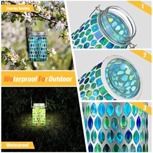 3 Pieces Solar Powered Mosaic Lights, Outdoor Hanging Solar Lantern Lamp Waterproof Table Lamp Mosaic Night Light for Tree, Garden, Patio, Party, Yard, Outdoor, Indoor Decorations (Blue)