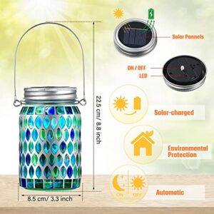 3 Pieces Solar Powered Mosaic Lights, Outdoor Hanging Solar Lantern Lamp Waterproof Table Lamp Mosaic Night Light for Tree, Garden, Patio, Party, Yard, Outdoor, Indoor Decorations (Blue)