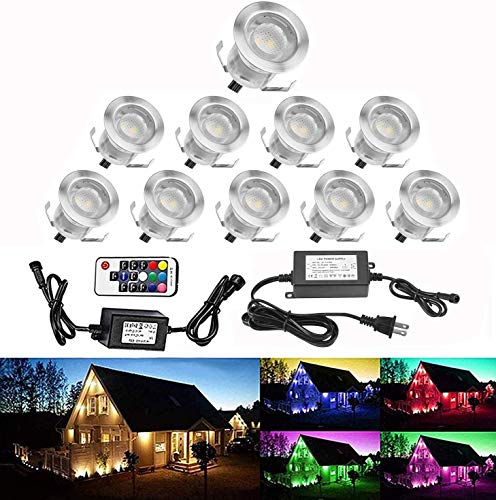 Pack of 10 QACA LED Deck Light Kit 0.1W-0.3W Low Voltage RGB Outdoor Lighting 6Lum IP67 Waterproof Outdoor Step Stairs Garden Yard Patio Landscape Decor Lighting