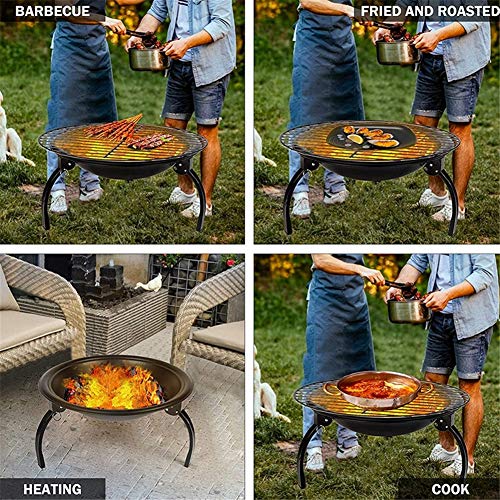 Portable Outdoor Fire Pit Bowl, Round Wood Burning Fire Pit with Spark Screen, Fireplace Poker, for Outside Garden Picnic, Black