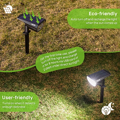 NZDFH Solar Spot Lights Outdoor, IP68 Waterproof Solar Landscape Spotlights,3 Modes Outdoor Solar Garden Lights, USB & Solar Powered Wall Lights Dark Sensing Auto On/Off for Yard Porch 2 Pack