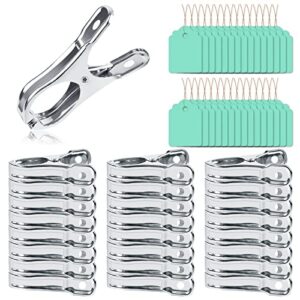 ybb 50 pcs 2-inch stainless steel greenhouse clamps clips with 20 pcs hang tags, heavy duty garden clips for netting plant cover film on greenhouse hoops