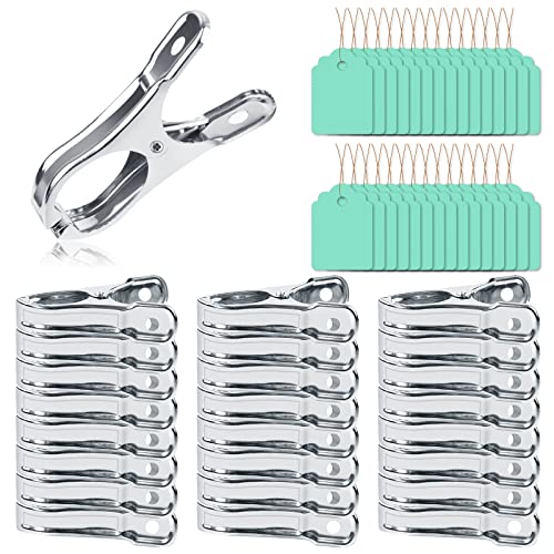 YBB 50 Pcs 2-inch Stainless Steel Greenhouse Clamps Clips with 20 Pcs Hang Tags, Heavy Duty Garden Clips for Netting Plant Cover Film on Greenhouse Hoops