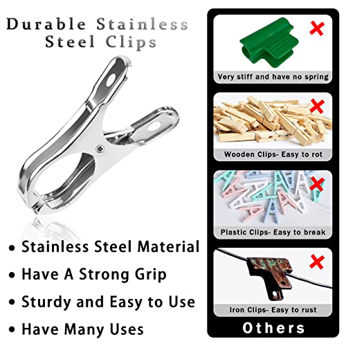 YBB 50 Pcs 2-inch Stainless Steel Greenhouse Clamps Clips with 20 Pcs Hang Tags, Heavy Duty Garden Clips for Netting Plant Cover Film on Greenhouse Hoops