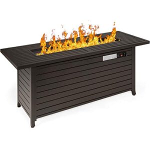 best choice products 57in propane gas fire pit table, 50,000 btu outdoor rectangular firepit for outside, patio w/extruded aluminum table top, burner lid, storage, cover, glass beads – dark brown