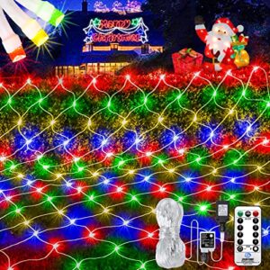 knonew christmas net lights 360 leds 13ft x 6.6ft outdoor mesh lights connectable waterproof 8 modes & timer remote plug-in net fairy lights for bushes garden party wedding holiday,multicolor