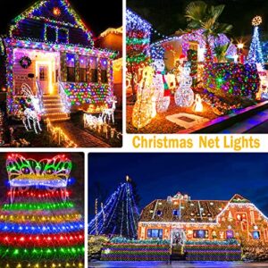 KNONEW Christmas Net Lights 360 LEDs 13ft x 6.6ft Outdoor Mesh Lights Connectable Waterproof 8 Modes & Timer Remote Plug-in Net Fairy Lights for Bushes Garden Party Wedding Holiday,Multicolor