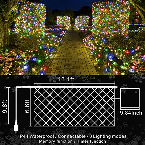 KNONEW Christmas Net Lights 360 LEDs 13ft x 6.6ft Outdoor Mesh Lights Connectable Waterproof 8 Modes & Timer Remote Plug-in Net Fairy Lights for Bushes Garden Party Wedding Holiday,Multicolor