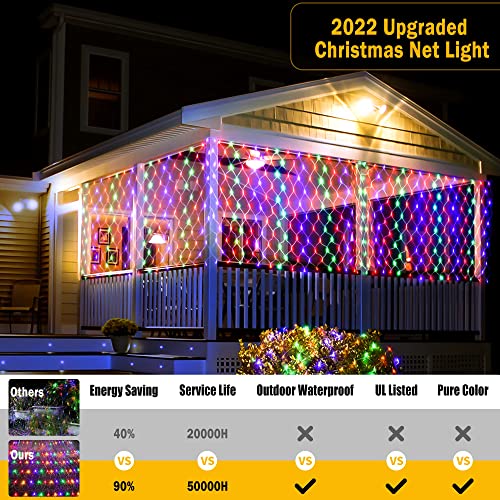 KNONEW Christmas Net Lights 360 LEDs 13ft x 6.6ft Outdoor Mesh Lights Connectable Waterproof 8 Modes & Timer Remote Plug-in Net Fairy Lights for Bushes Garden Party Wedding Holiday,Multicolor