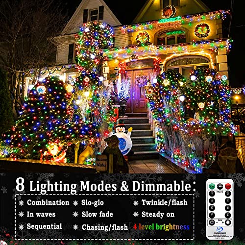 KNONEW Christmas Net Lights 360 LEDs 13ft x 6.6ft Outdoor Mesh Lights Connectable Waterproof 8 Modes & Timer Remote Plug-in Net Fairy Lights for Bushes Garden Party Wedding Holiday,Multicolor